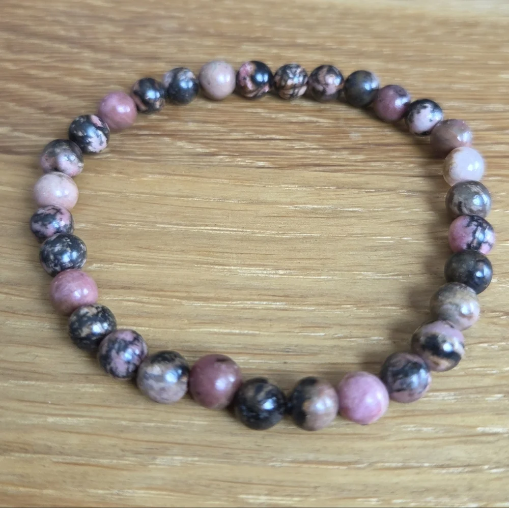Pink Rhodonite Beaded Stretch Bracelet | Handmade